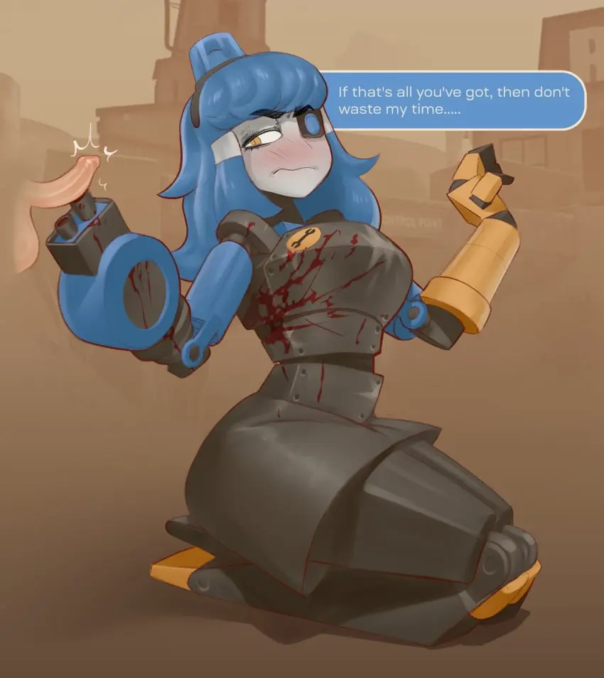 Image blush,female,long_hair,male,penis,straight,yellow_eyes,2d,text,small_penis,blood,sharp_teeth,dialogue,looking_at_penis,dialogue_box,robot,robot_girl,robot_humanoid,small_penis_humiliation,alternate_hair_color,threatening,alternate_version_at_source,mr_fuga,aiming_weapon,team_fortress_2,valve,valve_(company),mimi_sentry,sentry_(team_fortress_2),sentry_turret,tf2,gun_play,threatening_with_weapon,scout_(team_fortress_2)