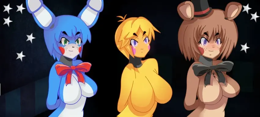 Image big_breasts,breasts,female,female_only,standing,multiple_girls,furry,anthro,tagme,busty,bunny_girl,3girls,hands_behind_back,stage,robot,robot_girl,robot_humanoid,featureless_breasts,no_nipples,five_nights_at_freddy's,animatronic,fnaf,camera_view,android,camera,five_nights_at_freddy's_2,toy_chica_(fnaf),five_nights_in_anime,toy_bonnie_(fnaf),fnia,mairusu-paua,toy_freddy_(fnaf)