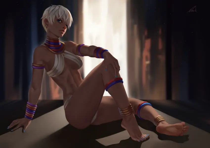 Image 1girls,female,white_hair,dark-skinned_female,street_fighter,elena_(street_fighter),daek_art