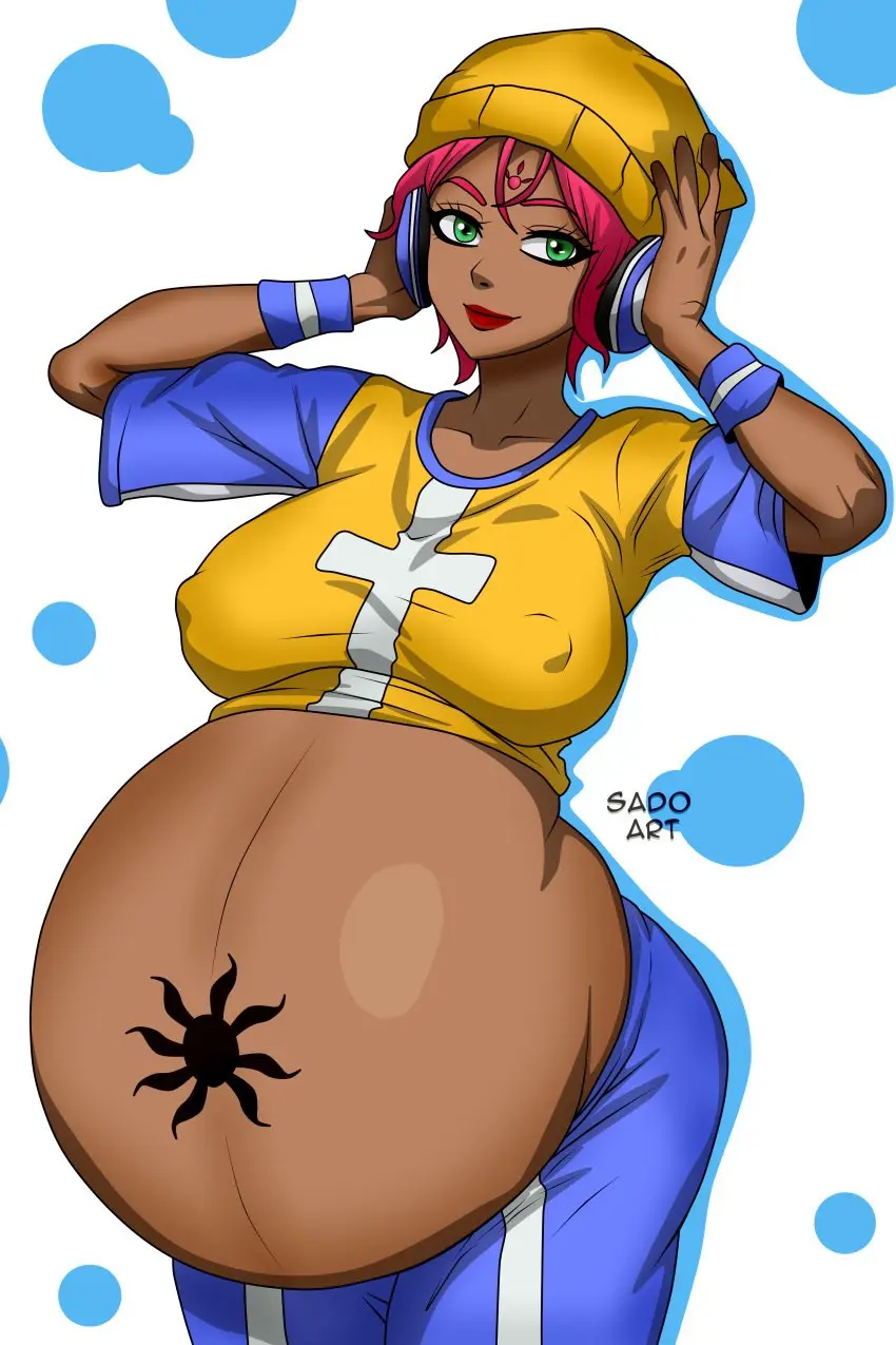 Image 1girls,female,looking_at_viewer,smile,headphones,pregnant,ready_to_pop,tattoo,pink_hair,tagme,green_eyes,dark-skinned_female,nintendo,beanie,erect_nipples_under_clothes,dj,deej,giftpia,sado_art