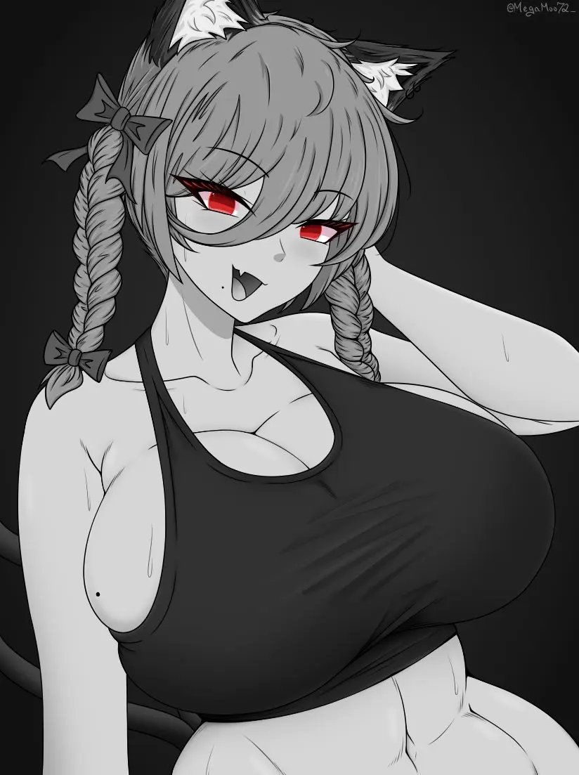 Image 1girls,big_breasts,blush,breasts,female,large_breasts,looking_at_viewer,open_mouth,red_eyes,smile,solo,touhou,sweat,humanoid,cat_ears,catgirl,shy,artist_name,bare_shoulders,belly,belly_button,cleavage,midriff,huge_breasts,2d,tied_hair,hair_ribbon,mole,mole_on_breast,cat_tail,twintails,monochrome,artist_signature,fangs,sweating,mole_under_mouth,abs,tank_top,twin_braids,braided_hair,crop_top,rin_kaenbyou,source,cat_tails,megamoo,slave_handles,orin_(touhou)