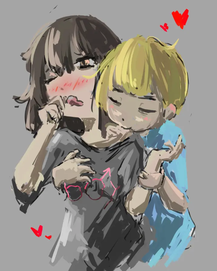 Image breasts,female,2girls,multiple_girls,boobs,small_breasts,blonde_hair,bite,brunette,groping,blushing,trans_woman,transfem,4chan,boymoder