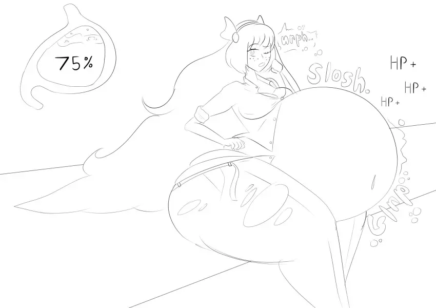 Image thick_thighs,huge_belly,bbw,vore,burping,project_moon,limbus_company,ishmael_(limbus_company),genpis_chong