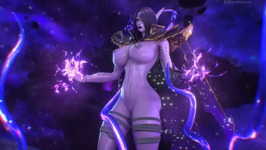 Image 1girls,big_breasts,breasts,female,female_only,solo,thick_thighs,shoulders,world_of_warcraft,tentacle,nipple_piercing,magic,markings,blizzard_entertainment,nipple_chain,void_elf,zentaeron,void_corruption_(warcraft),xal'atath