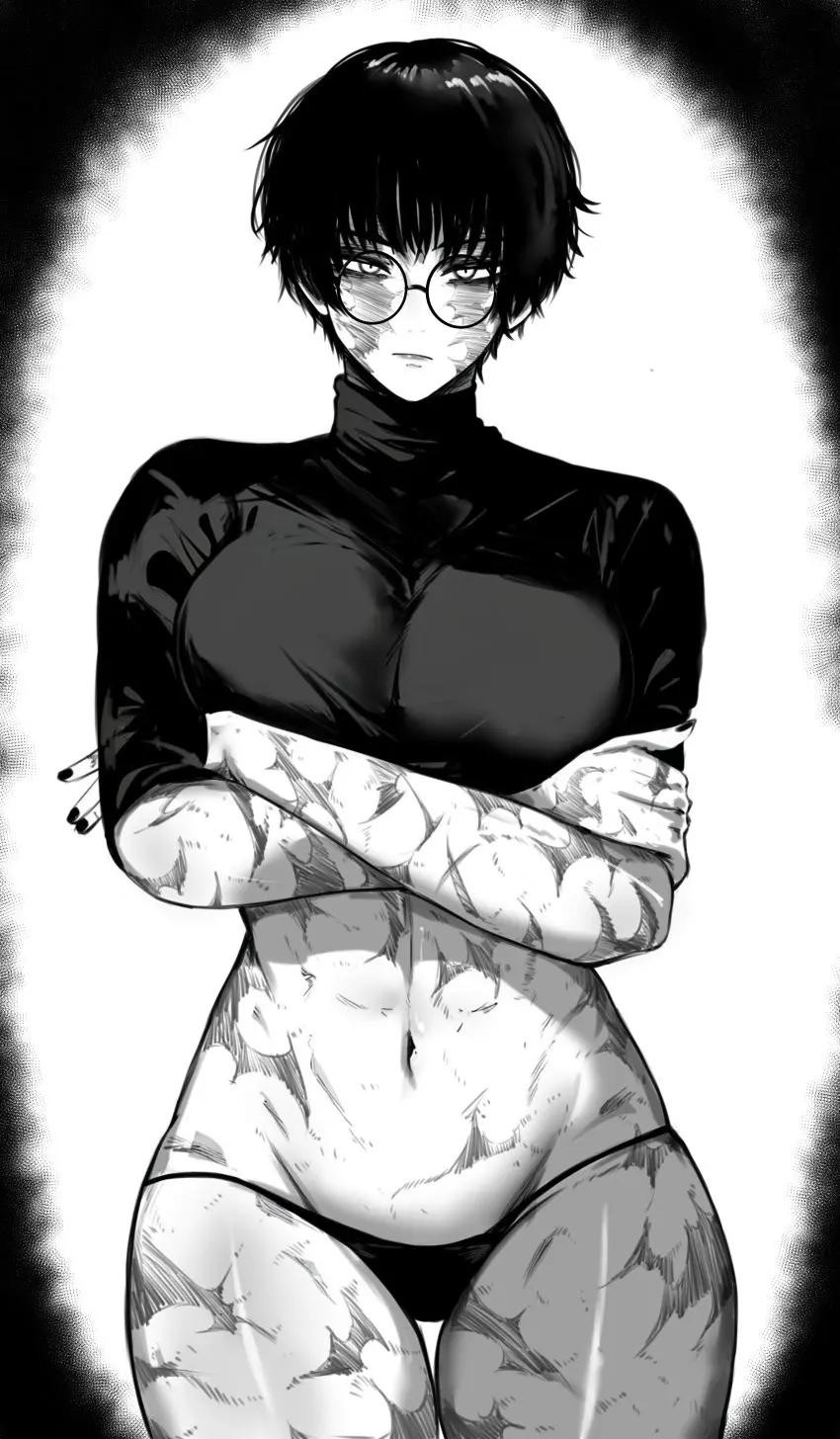 Image female,female_only,panties,monochrome,scars,black_nails,jujutsu_kaisen,zenin_maki,black_shirt,very_short_hair,burn_scar,masoq095