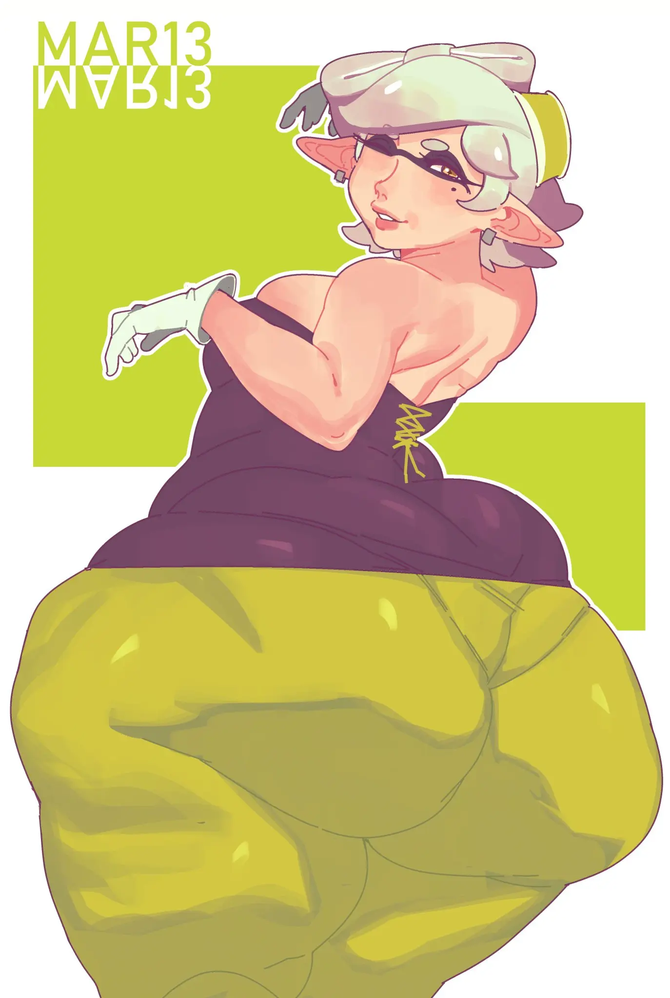 Image female,thick_thighs,wide_hips,fat_ass,tight_clothing,splatoon,fat_folds,wide_ass,marie_(splatoon),kafekafei