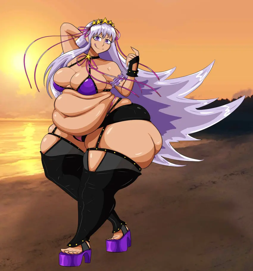 Image thick_thighs,wide_hips,beach,big_belly,chubby,fate_(series),fat,fat_folds,bbw,bb_(fate),genpis_chong