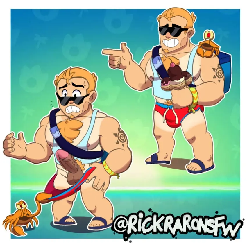 Image male,muscular,muscular_male,beach,male_only,yaoi,blonde_hair,gay,bara,male_focus,brawl_stars,big_dick,masculine_male,grom_(brawl_stars)