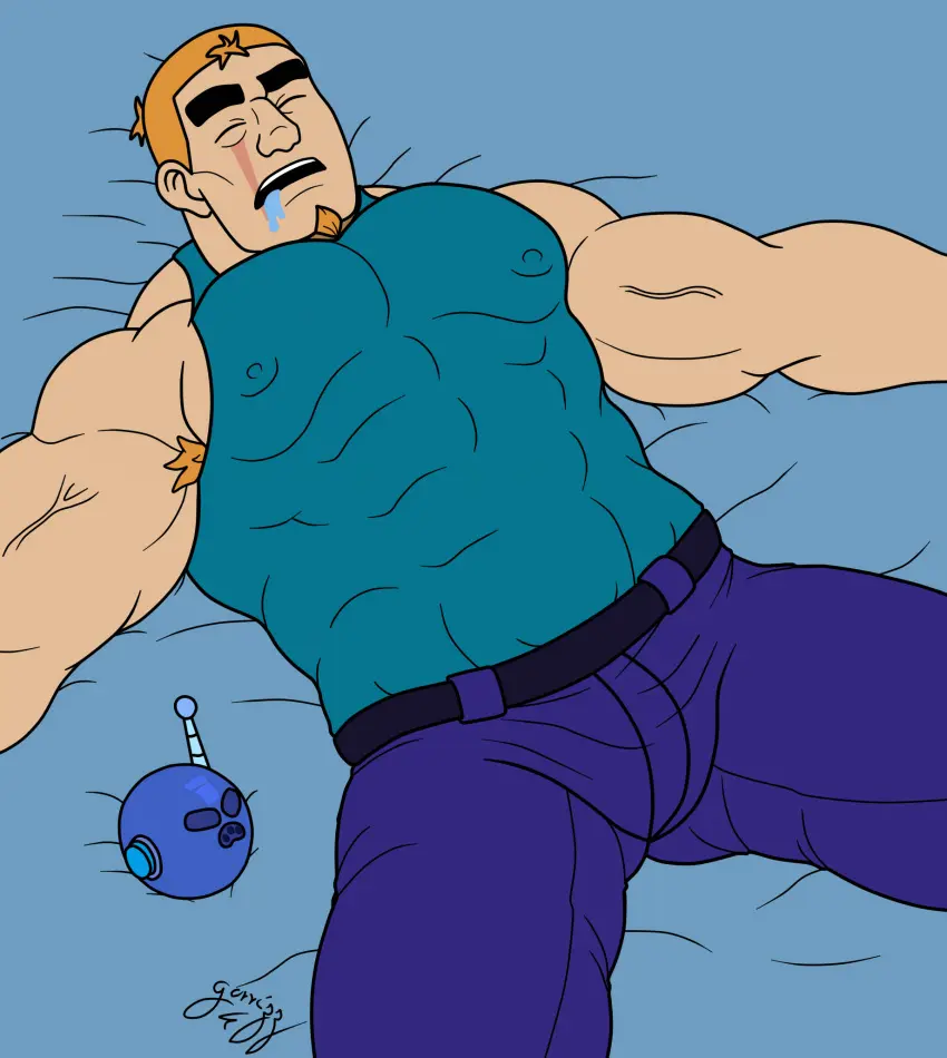 Image male,muscular,muscular_male,male_only,yaoi,gay,bara,brawl_stars,sleeping,grom_(brawl_stars),gorrizz
