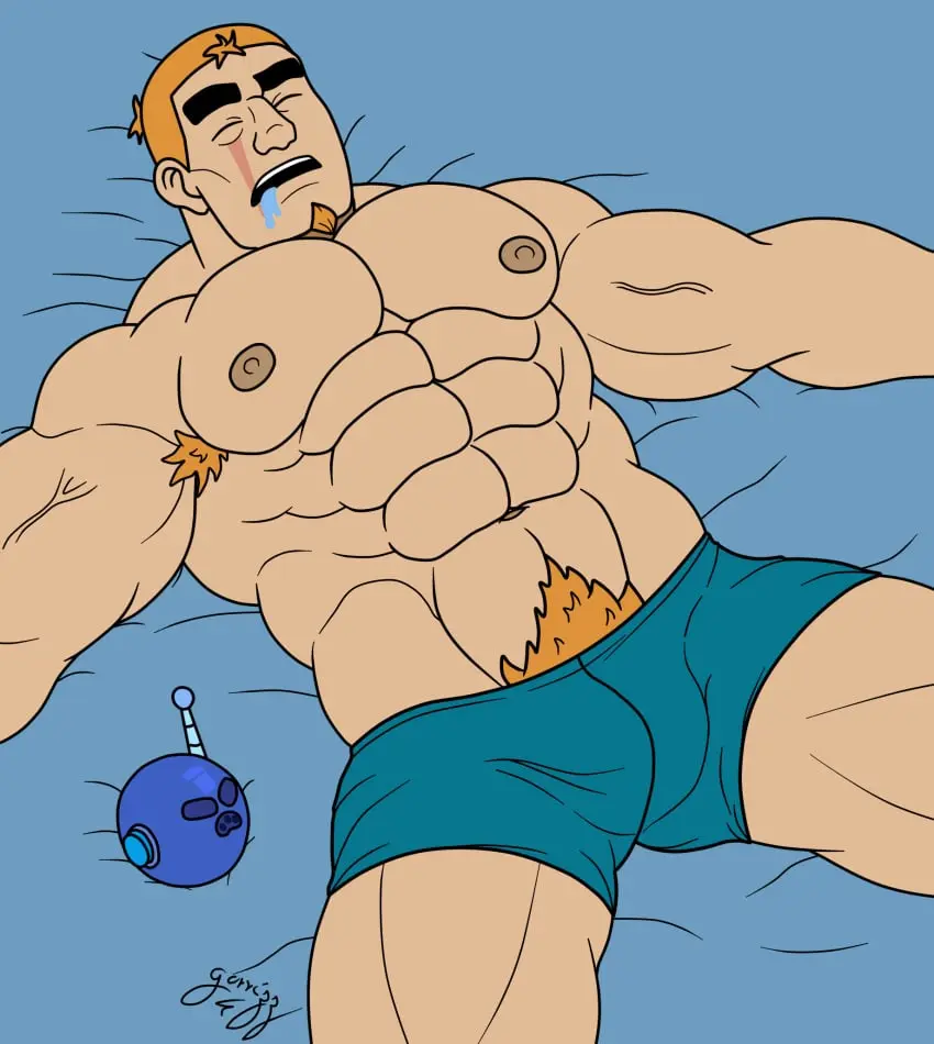Image male,underwear,muscular,muscular_male,male_only,yaoi,gay,bara,brawl_stars,sleeping,grom_(brawl_stars),gorrizz
