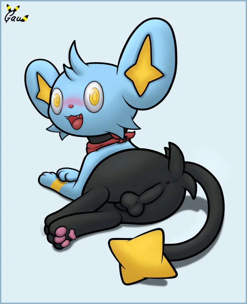 Image blush,hi_res,looking_at_viewer,open_mouth,simple_background,solo,male,pokemon,pokemon_(species),tail,lying,tongue,ass,looking_back,embarrassed,shy,digital_media_(artwork),balls,anus,absurd_res,shocked,nintendo,presenting,fur,genitals,grey_body,grey_fur,mammal,rear_view,yellow_body,yellow_fur,feline,surprise,surprised_expression,blue_body,presenting_hindquarters,blue_fur,animal_genitalia,sheath,scarf,generation_4_pokemon,looking_back_at_viewer,feral,felid,shocked_expression,felis,neckerchief,on_front,kerchief,spike_chunsoft,pokemon_mystery_dungeon,shinx,everstone_guild,gau_(artist),jaze_(gau)