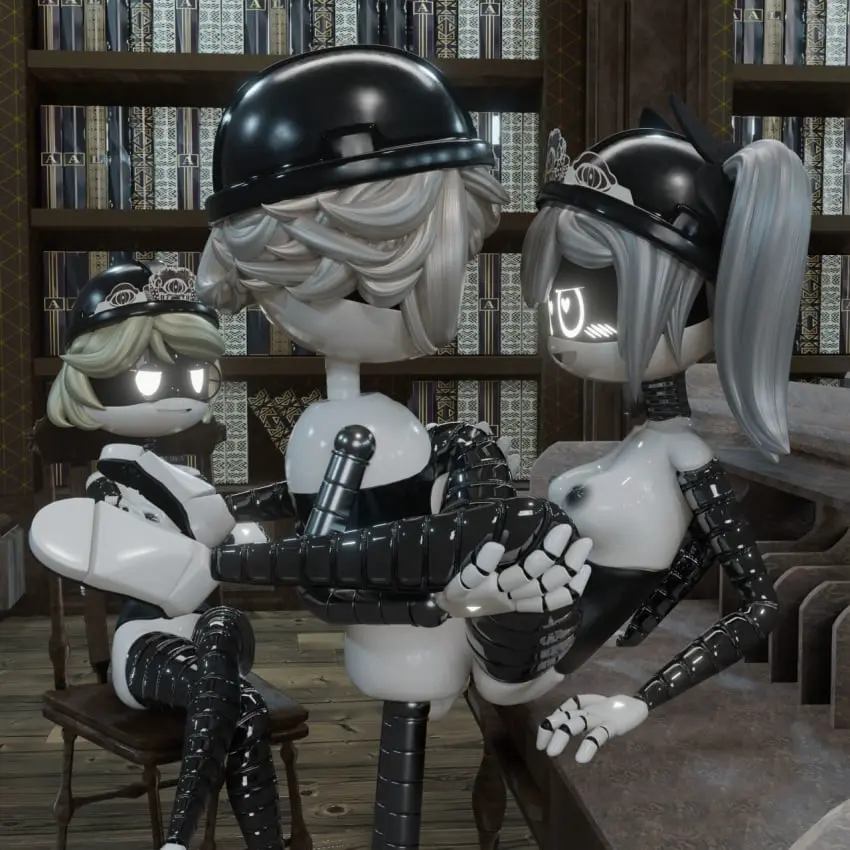 Image female,light_gray_hair,white_hair,1boy,2girls,male,sex,anal,anal_sex,glasses,male/female,tagme,3d,maid,3d_(artwork),maid_headdress,robot,robot_girl,white_eyes,library,robot_boy,drone,murder_drones,glitch_productions,n_(murder_drones),n_worker_drone,v_(murder_drones),v_worker_drone,butler,j_(murder_drones),alexandrstariy,gold_hair,golden_hair,j_worker_drone,robot_on_robot,stepanaan