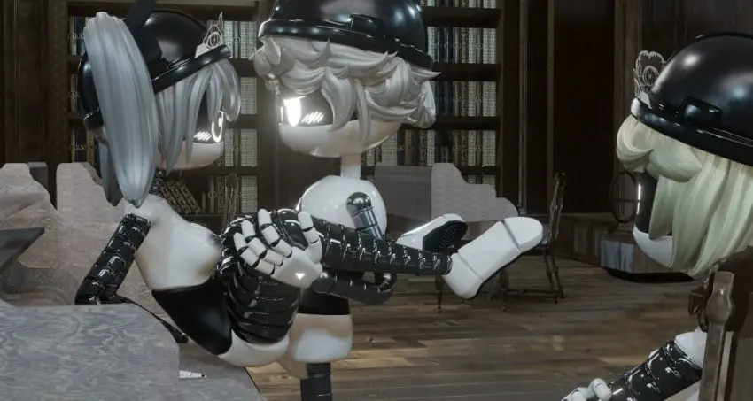 Image female,light_gray_hair,white_hair,1boy,2girls,male,sex,anal,anal_sex,glasses,male/female,tagme,3d,maid,3d_(artwork),maid_headdress,robot,robot_girl,white_eyes,library,robot_boy,drone,murder_drones,glitch_productions,n_(murder_drones),n_worker_drone,v_(murder_drones),v_worker_drone,butler,j_(murder_drones),alexandrstariy,gold_hair,golden_hair,j_worker_drone,robot_on_robot,stepanaan