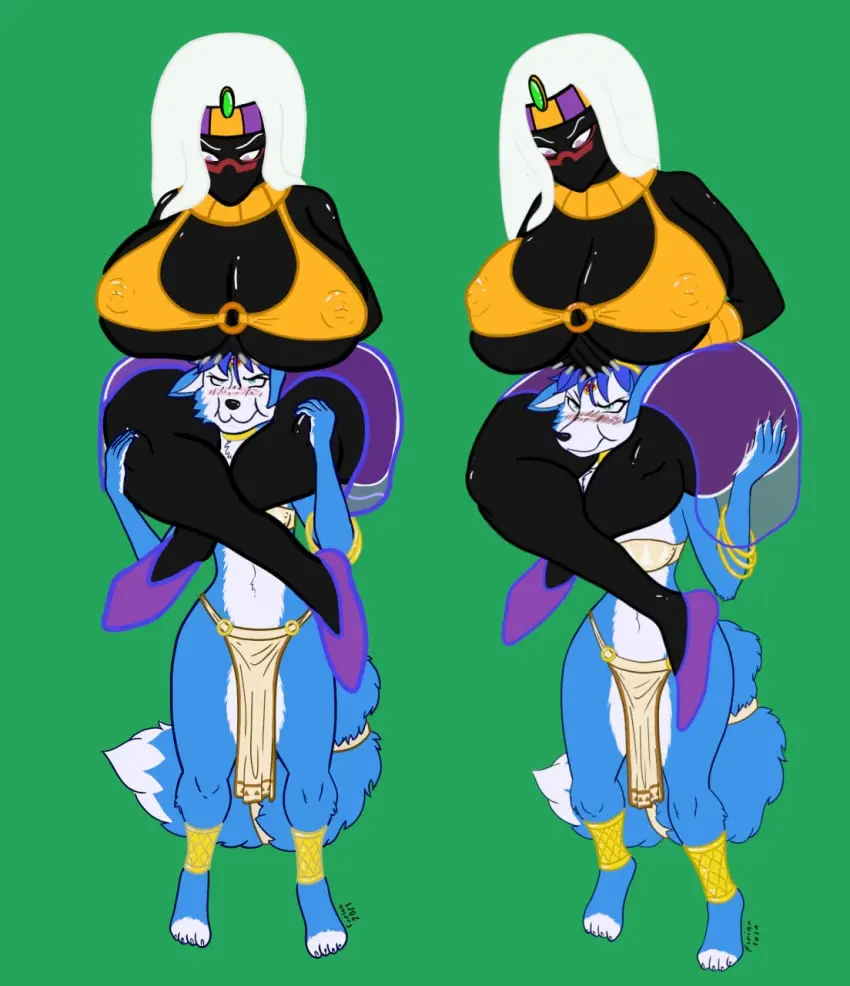 Image big_breasts,breasts,female,huge_breasts,purple_eyes,alien,alien_girl,looney_tunes,warner_brothers,alien_humanoid,tribal_tattoos,duck_dodgers,martian,martian_(duck_dodgers),queen_tyr'ahnee,krystal,star_fox,yellow_bikini_top,krystal_(star_fox),riding_on_shoulder,furion100,tribal_clothing,sitting_on_shoulders