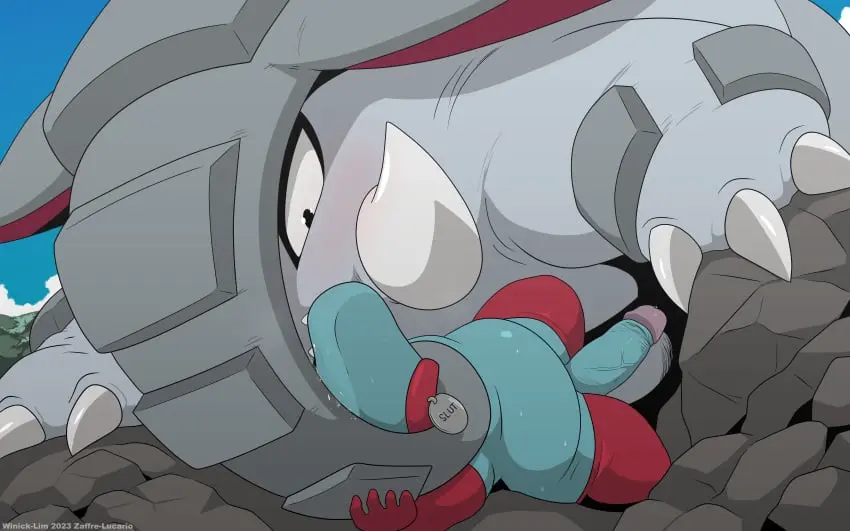 Image blush,clothing,hi_res,elbow_gloves,gloves,male,penis,pokemon,pokemon_(species),duo,erection,humanoid_penis,teeth,drooling,anthro,veiny_penis,absurd_res,saliva,ambiguous_gender,nintendo,genital_fluids,collar,bodily_fluids,genitals,grey_body,precum,claws,fangs,foreskin,uncircumcised,legwear,retracted_foreskin,blue_body,outside,kissing,humanoid_genitalia,vein,handwear,armwear,feral,red_body,leggings,rock,tusks,generation_2_pokemon,male/ambiguous,winick-lim,totodile,donphan