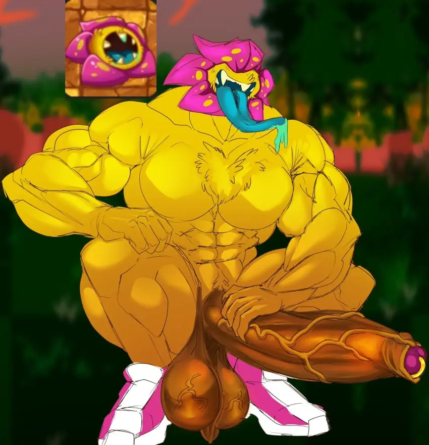 Image solo,male,penis,tongue_out,tongue,big_penis,humanoid,muscular,muscular_male,male_only,yaoi,balls,huge_cock,anthro,piercing,gay,penis_size_difference,bara,big_balls,fur,genitals,biceps,yellow_body,squatting,huge_balls,anthrofied,solo_male,abs,shoes,muscles,hand_on_penis,penis_piercing,eyeless,plant_humanoid,sunrise,plants_vs_zombies,plants_vs_zombies_2:_it's_about_time,orange_penis,plants,pvz,asolchan,mucus,primal_rafflesia,primal_rafflesia_(plants_vs_zombies),primal_rafflesia_(pvz)