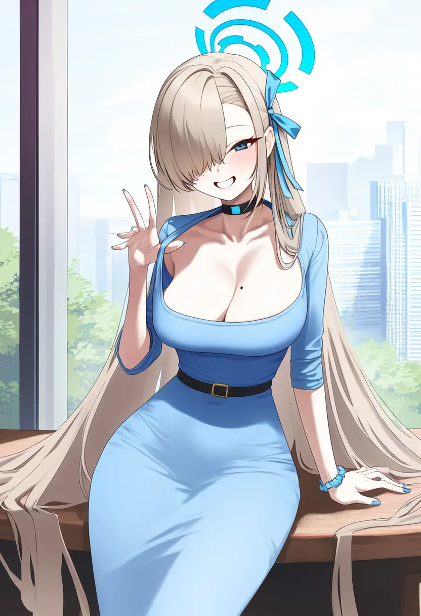 Image breasts,female,large_breasts,blue_archive,ai_generated,dress,asuna_(blue_archive),ai_hands,dongtan_dress,ai_anatomy,pumpkinseed,poorly_made