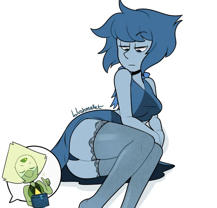 Image female,blue_hair,lingerie,stockings,blue_body,alien,cartoon_network,gem_(species),steven_universe,lapis_lazuli_(steven_universe),peridot_(steven_universe),not_porn,blushmallet