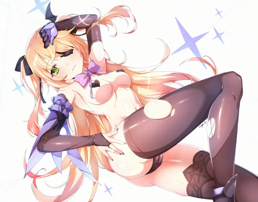 Image 1girls,blush,breasts,female,female_only,hair_ornament,solo,black_gloves,elbow_gloves,gloves,thighhighs,panties,thick_thighs,thighs,solo_female,eyewear,blonde_hair,green_eyes,medium_breasts,nail_polish,posing,genshin_impact,hand_on_hip,black_panties,twintails,ribbon,pasties,legwear,neckwear,armwear,nails,purple_nails,one_eye_obstructed,black_thighhighs,2020,heart_pasties,ripped_thighhighs,fischl_(genshin_impact),purple_nail_polish,black_pasties,ripe.c