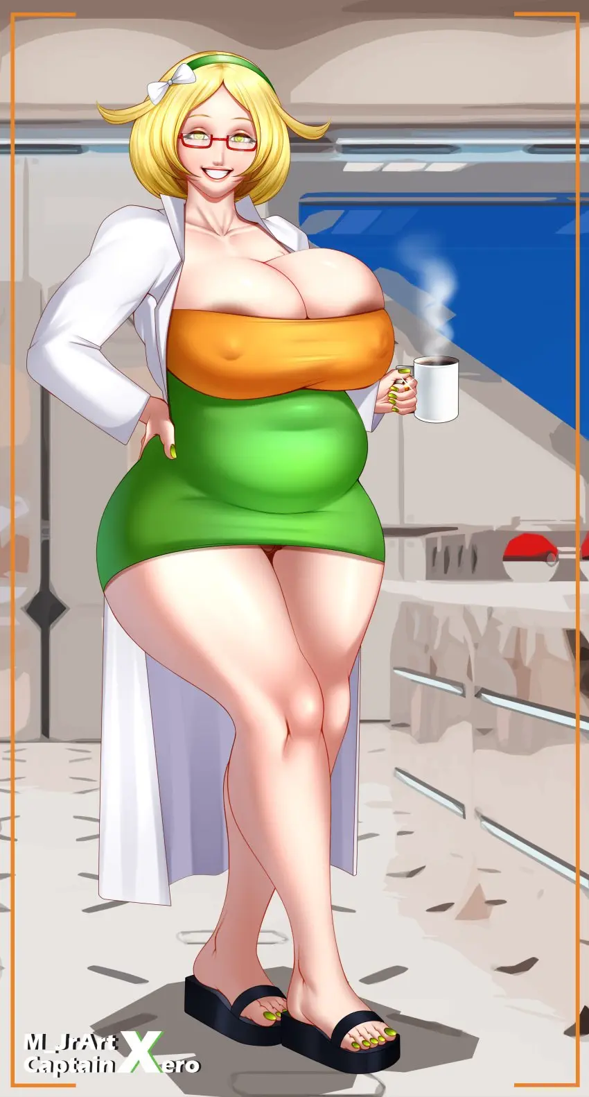 Image 1girls,big_breasts,breasts,female,female_only,large_breasts,smile,solo,pokemon,pussy,background,thighs,voluptuous,milf,areolae,hips,vagina,cleavage,pregnant,solo_female,eyewear,glasses,hair,huge_breasts,aged_up,blonde_hair,lips,nail_polish,alternate_version_available,mature_female,hand_on_hip,footwear,holding_object,mature,full_body,nipple_bulge,topwear,nails,labcoat,areola_slip,plump,green_nails,sandals,bottomwear,game_freak,lab_coat,pokemon_bw,coat,tubetop,coffee,coffee_mug,mug,bianca_(pokemon),green_nail_polish,m_jr_art,captainxero