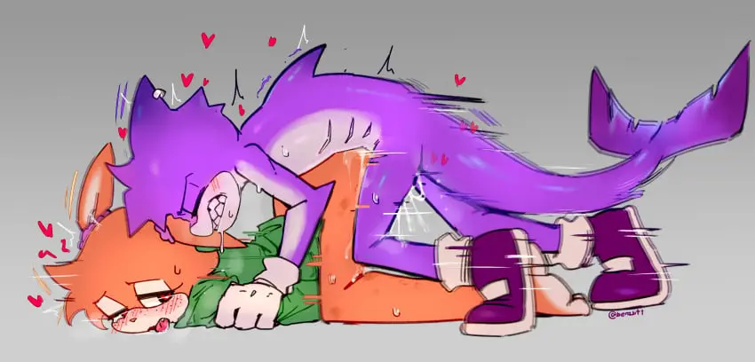 Image 1girls,blush,clothing,female,hi_res,red_eyes,1boy,gloves,male,nude,sweat,tail,tongue_out,lying,tongue,duo,humanoid,accessory,hair_accessory,teeth,hair,male/female,saliva_string,anthro,nude_male,purple_fur,animal_humanoid,absurd_res,hair_ribbon,closed_eyes,bunny_ears,bunny_girl,thrusting,saliva,sweatdrop,clenched_teeth,bodily_fluids,footwear,mammal,jacket,heart,fish,marine,shark_tail,sonic_(series),sonic_the_hedgehog_(series),ass_up,blush_lines,topwear,handwear,orange_fur,heart_symbol,gills,shoes,ribbons,anthropomorphic,shaking,rodent,anthro_on_anthro,hearts,motion_blur,holding_another,sciurid,messy_hair,ring_piercing,mostly_nude_female,fnf,friday_night_funkin,friday_night_funkin_mod,marine_humanoid,on_front,girlfriend_(friday_night_funkin),boyfriend_(friday_night_funkin),shark_humanoid,shark_fin,green_topwear,fish_humanoid,green_jacket,holding_arm,d-side_girlfriend,friday_night_funkin_(d-side),d-side_boyfriend,benzbt,boyfriend_(fnf),bunny_humanoid,friday_night_funkin',girlfriend_(fnf),shark_boy