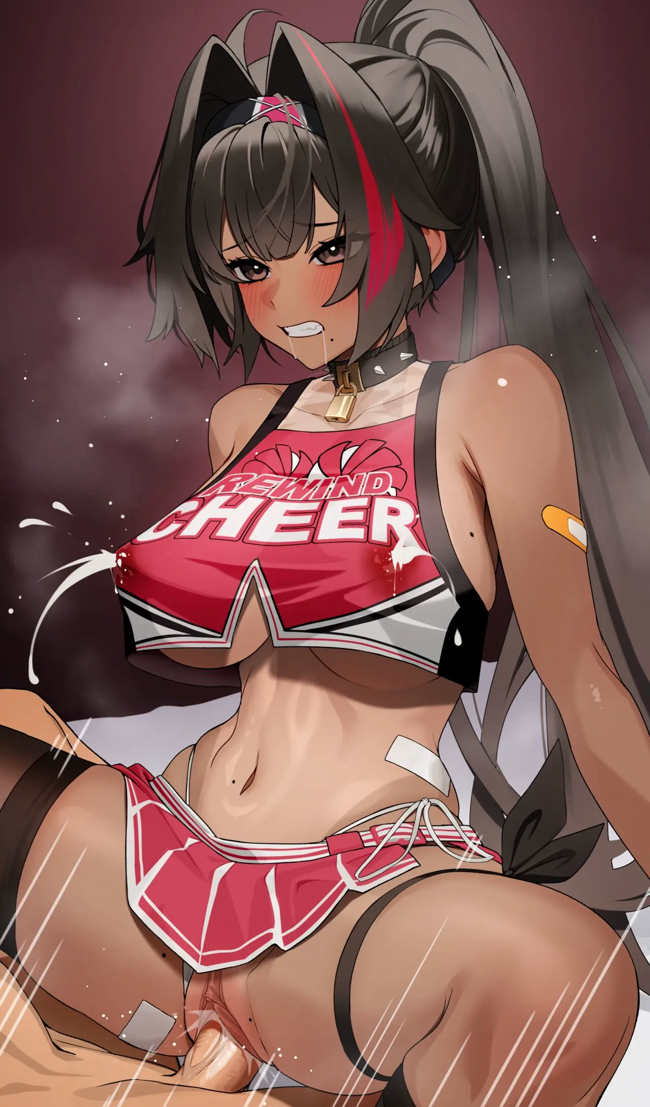 Image 1girls,big_breasts,blush,breasts,female,hi_res,large_breasts,simple_background,1boy,black_hair,male,navel,penis,pussy,choker,panties,sex,ponytail,dark_skin,panties_aside,rough_sex,belly,underboob,sitting,ahe_gao,vaginal_penetration,mole,dark-skinned_female,lactating,lactation,miniskirt,bay_(nikke),goddess_of_victory:_nikke,motion_lines,2024,lactation_through_clothes,crop_top,spiked_collar,cheerleader,cheerleader_outfit,cheerleader_uniform,ett