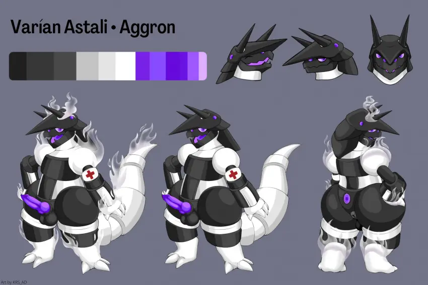Image 1boy,male,pokemon,pokemon_(species),big_ass,looking_back,futanari,intersex,artist_name,anthro,anus,spreading,purple_eyes,solo_futa,chubby,scalie,commission,character_sheet,armor,grey_skin,chubby_male,purple_penis,aggron,krs-ad,varian_astali