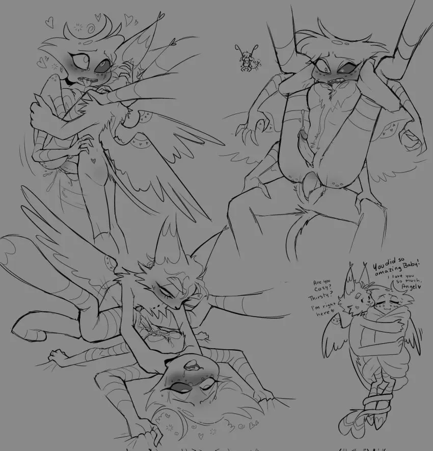 Image male,anal,male/male,yaoi,gay,monochrome,full_nelson,hazbin_hotel,choking,angel_dust_(hazbin_hotel),husk_(hazbin_hotel),aftercare,feva_dreamsicle