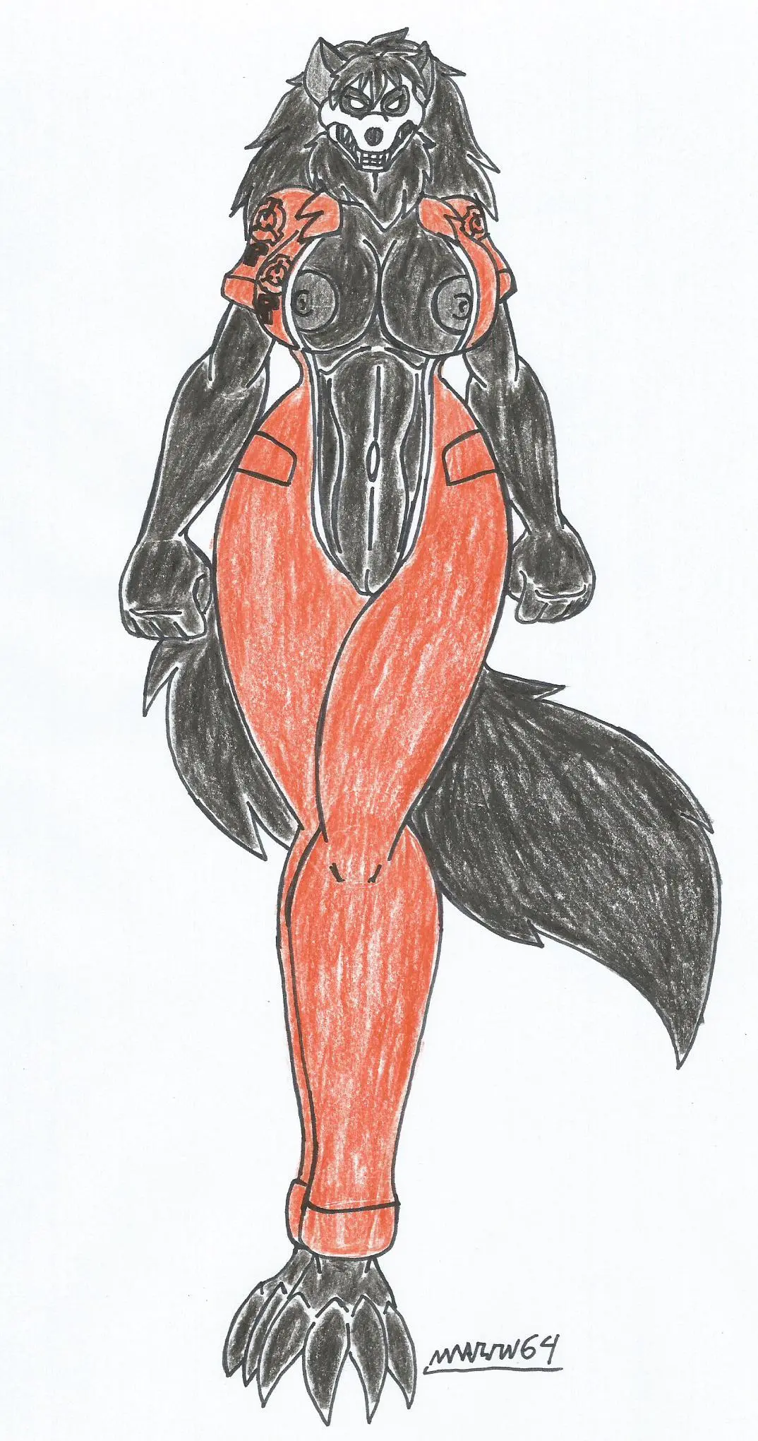Image big_breasts,breasts,exposed_breasts,female,looking_at_viewer,solo,white_background,black_hair,furry,monster_girl,bodysuit,mal0,malo,scp-1471,scp-1471-a,scp_foundation,big_hips,exposed_pussy,walking,black_fur,black_nipples,walking_in_on,exposed_torso,open_bodysuit,traditional_drawing_(artwork),marlon64