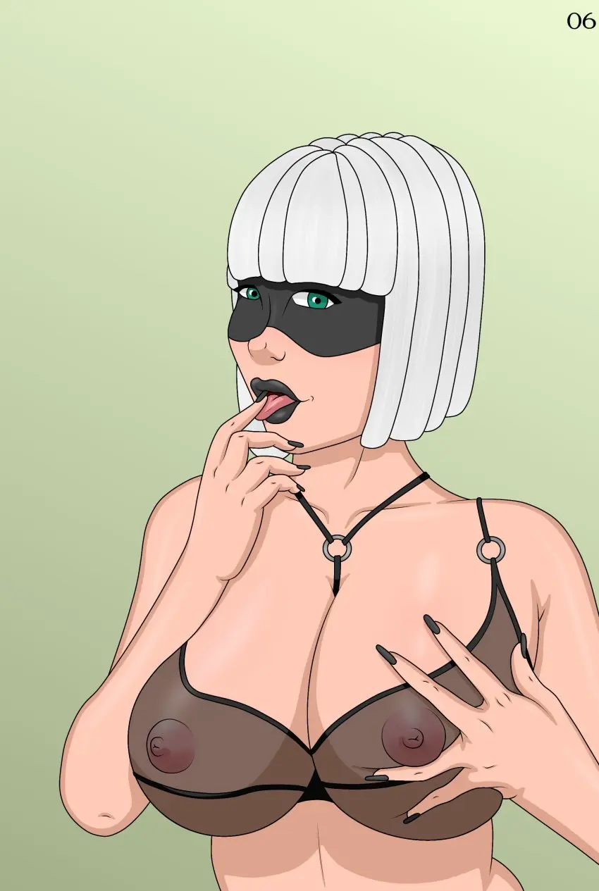 Image 2023,big_breasts,breasts,female,looking_at_viewer,nipples,open_mouth,smile,solo,white_hair,short_hair,bra,big_ass,areola,areolae,pink_nipples,smiling,smiling_at_viewer,eyelashes,lingerie,solo_female,solo_focus,huge_breasts,green_eyes,curvy,curvy_female,curvy_figure,finger_in_mouth,comic,comic_page,breast_grab,big_nipples,squeezing,squeezing_breast,curvaceous,nipples_visible_through_clothing,erect_nipples,mask,black_lipstick,page_number,hand_on_breast,black_lingerie,clash_(series),clash_royale,supercell,masked_female,masked,bandit_(clash_royale),page_6,magazine,nude_pose_book,zzerotic