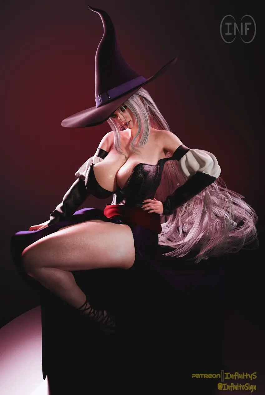 Image 1girls,breasts,female,female_only,grey_hair,human,human_only,large_breasts,light-skinned_female,light_skin,long_hair,long_sleeves,looking_at_viewer,solo,very_long_hair,female_focus,thick_thighs,patreon_username,artist_name,cleavage,eyebrows,eyelashes,solo_female,solo_focus,massive_breasts,green_eyes,sitting,lips,hand_on_hip,3d,heels,footwear,artist_signature,black_dress,alternate_costume,final_fantasy,final_fantasy_vii,lipstick,5_fingers,witch_costume,witch_hat,giant_breasts,painted_nails,nails,black_nails,silver_hair,shoes,rule_63,sandals,cosplay,black_footwear,patreon_logo,twitter_username,human_female,heeled_sandals,witch,brown_eyebrows,hands,slit_dress,strappy_heels,human_focus,sephiroth,black_sandals,dragon's_crown,infinitesign,infinitys,sephimom,sorceress_(dragon's_crown),thigh_slit