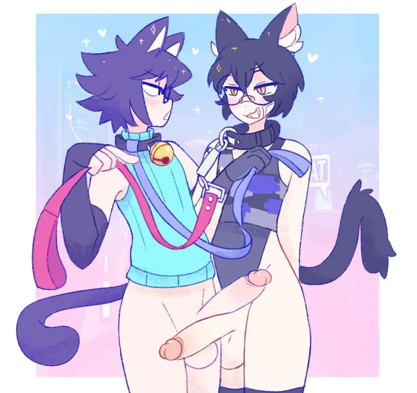 Image clothed,clothing,hi_res,open_mouth,simple_background,smile,male,penis,tail,big_penis,sex,duo,humanoid,humanoid_penis,2boys,femboy,male/male,male_only,digital_drawing_(artwork),digital_media_(artwork),balls,eyewear,glasses,gradient_background,animal_humanoid,collar,genitals,mammal,looking_at_another,bottomless,cat_humanoid,feline,2024,hung_femboy,humanoid_genitalia,penile,mammal_humanoid,tuft,heart_symbol,felid,frottage,felid_humanoid,feline_humanoid,long_penis,bell,bell_collar,inner_ear_fluff,hung_trap,amaruu,gero_(amaruu),compare_cocks