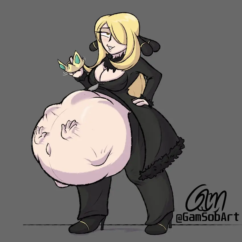Image big_breasts,breasts,female,pokemon,big_belly,huge_belly,blonde_hair,smug,big_thighs,blonde_hair_female,cynthia_(pokemon),pokemon_champion,crown,vore,smug_face,coat,gamsobart_(artist)