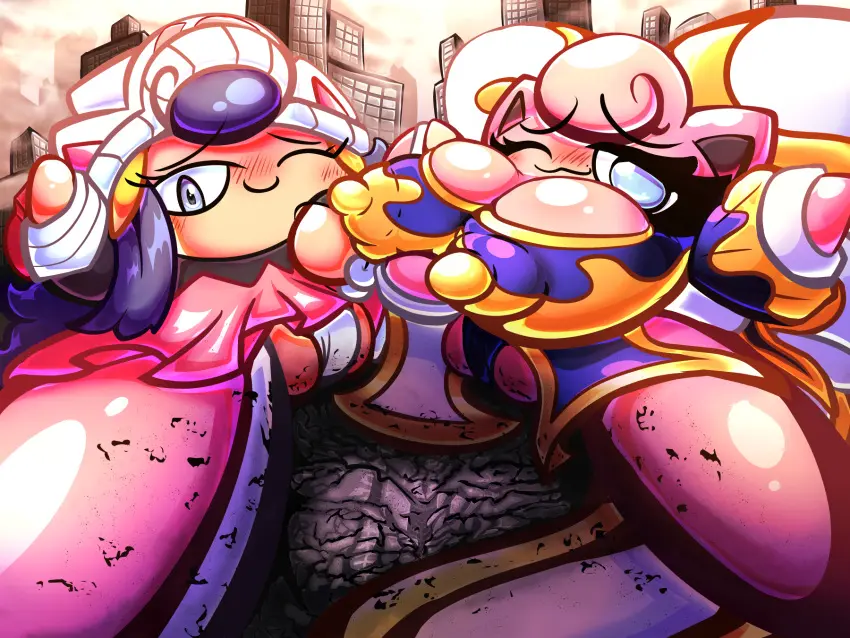 Image big_breasts,blush,bow,breasts,female,looking_at_viewer,2girls,blue_eyes,blue_hair,multiple_girls,pokemon,pokemon_(species),pussy,panties,duo,eyelashes,gold_(metal),skirt,blush_lines,skirt_lift,giantess,gold,pink_skin,bowtie,flashing,city,giant,city_background,dawn_(pokemon),big_pussy,flashing_pussy,jigglypuff,puffylover69,waddling_head,cracks,dawn_(pokemon)_(cosplay),dawnpuff,poketch,puff-li_(puffylover69)