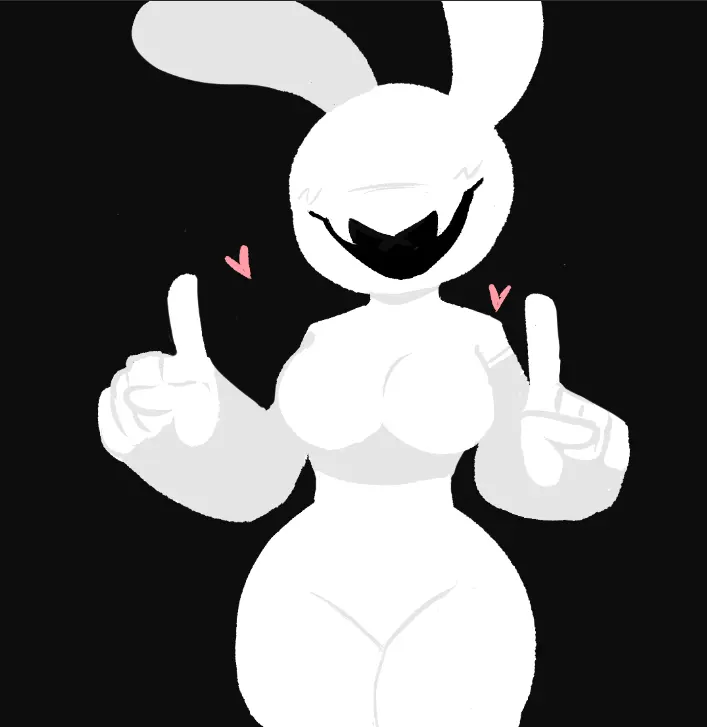 Image breasts,female,simple_background,smile,nude,anthro,tagme,bunny_ears,hourglass_figure,fangs,heart,rabbit,pointing_up,bunbun_(yomi_hustle),yomi_hustle