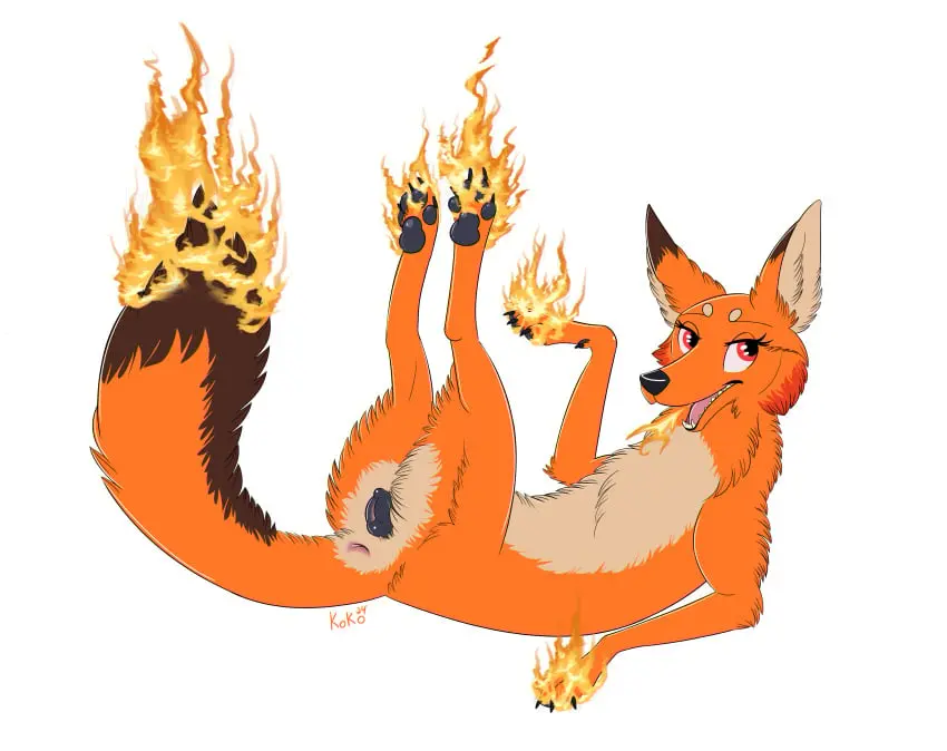 Image female,hi_res,solo,pussy,lying,on_back,bedroom_eyes,seductive,anus,absurd_res,pose,pinup,presenting,legs_up,canid,canine,genitals,mammal,paws,narrowed_eyes,animal_genitalia,canine_genitalia,fox,feral,pal_(species),palworld,pocketpair,fire,animal_pussy,presenting_anus,pawpads,canine_pussy,queenkoko,blowing_fire,foxparks