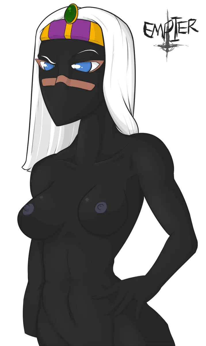 Image female,white_hair,blue_eyes,nude,nude_female,naked,hand_on_hip,black_skin,black_body,naked_female,facial_mark,alien,alien_girl,crown,cartoon_network,looney_tunes,warner_brothers,alien_humanoid,duck_dodgers,martian,martian_(duck_dodgers),queen_tyr'ahnee,warner_bros,empirezombie,grey_nipples,crown_only