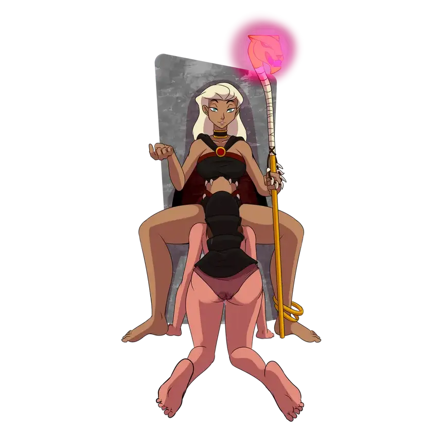 Image female,white_hair,oral,ass,barefoot,dark-skinned_female,oral_sex,cape,cunnilingus,all_fours,ass_up,femsub,sex_slave,femdom,anklet,hypnosis,open_legs,between_legs,bare_legs,mind_break,slave,slavegirl,throne,sitting_on_throne,holding_staff,chivocesh,hypnotizing_viewer,pleasuring_the_enemy,queen_la,the_legend_of_tarzan