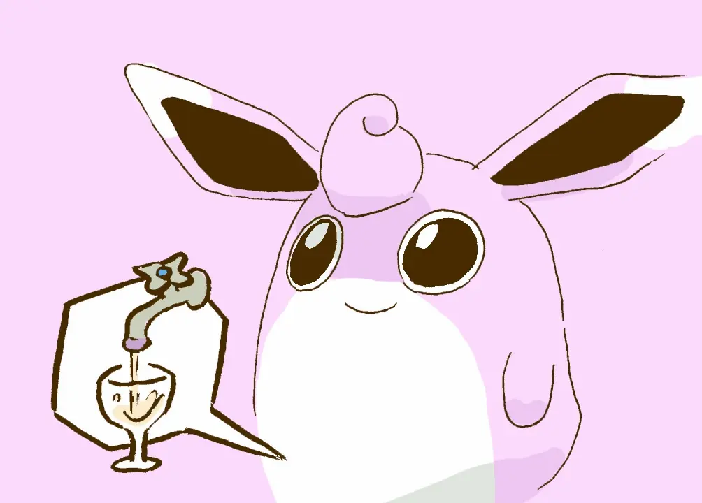 Image simple_background,smile,solo,pokemon,pokemon_(species),ambiguous_gender,nintendo,2019,front_view,speech_bubble,pink_body,generation_1_pokemon,pink_background,container,cup,wine_glass,pictographics,glass,glass_container,glass_cup,drinking_glass,pink_theme,get_it_go,double_entendre,wigglytuff