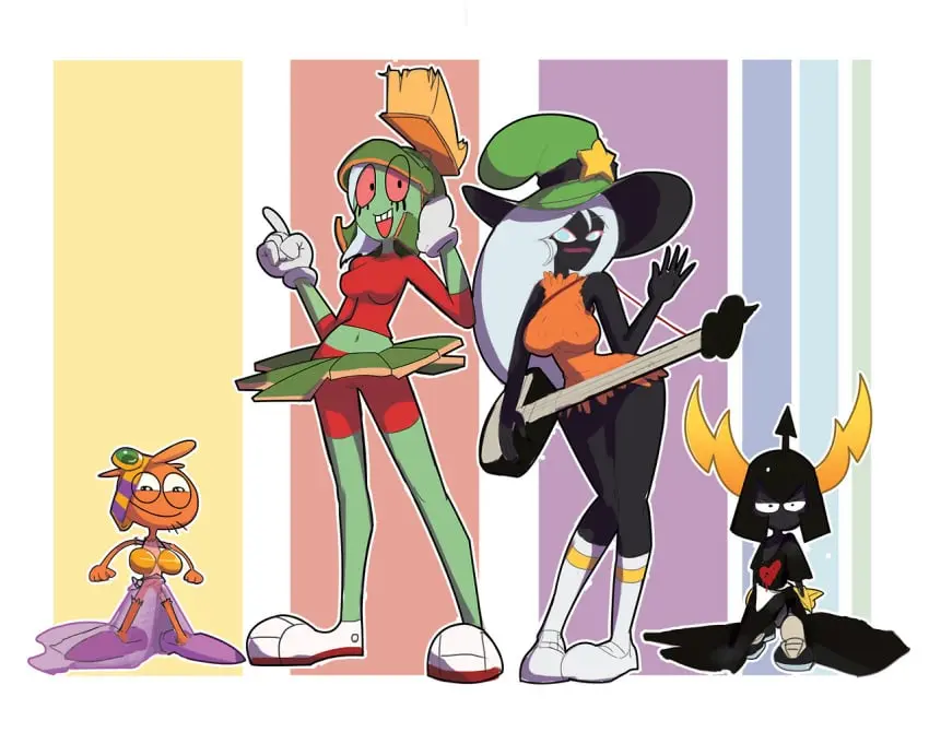 Image female,red_eyes,white_hair,blue_eyes,disney,green_skin,black_skin,black_body,orange_body,green_body,orange_fur,crossover,alien,alien_girl,looney_tunes,warner_brothers,alien_humanoid,duck_dodgers,lord_dominator,martian,martian_(duck_dodgers),queen_tyr'ahnee,wander_over_yonder,outfit_swap,marvin_the_martian,ahnokworld,wander_(wander_over_yonder)