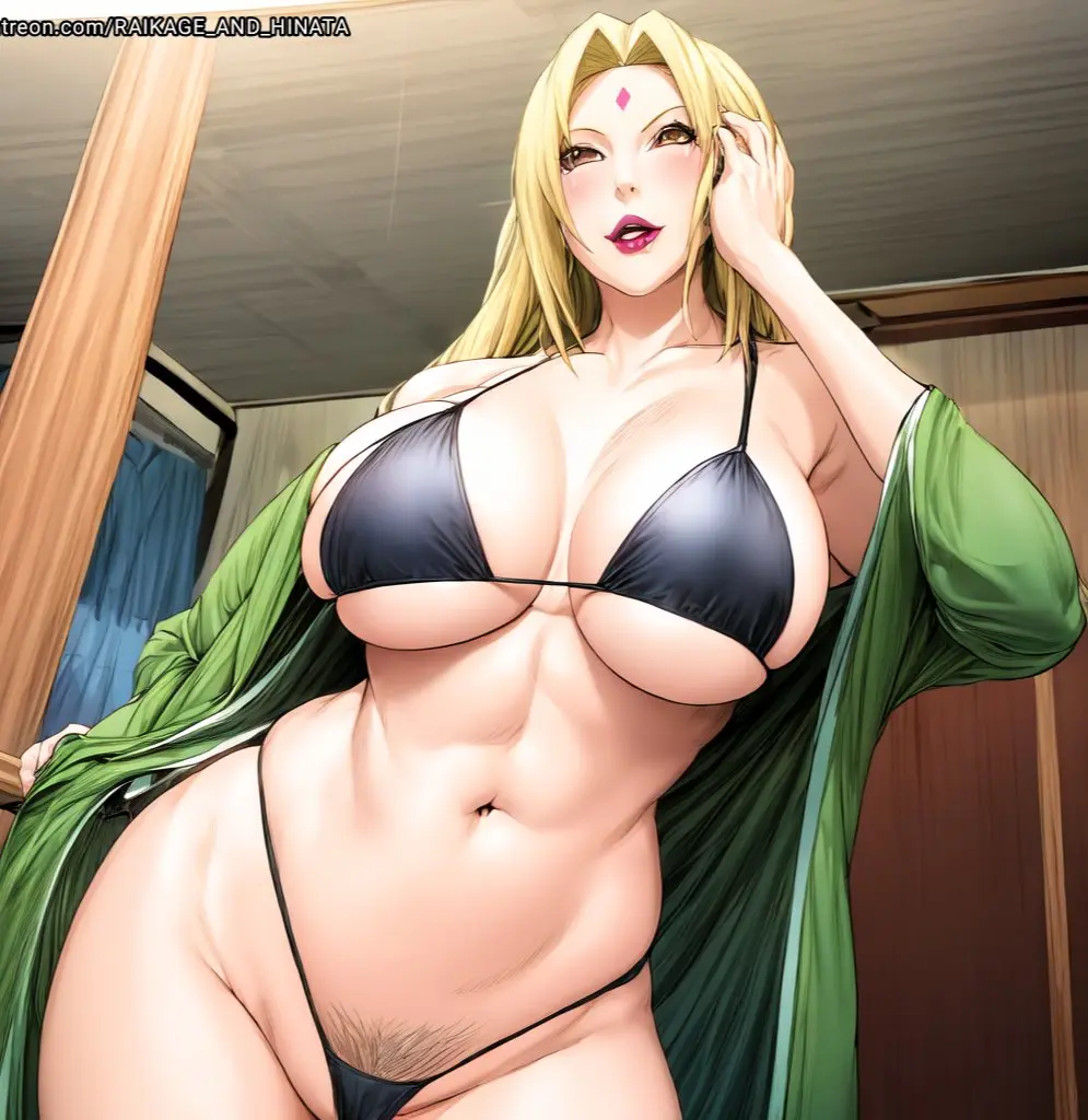 Image big_breasts,breasts,female,bikini,ai_generated,blonde_hair,naruto,naruto_(series),naruto_shippuden,tsunade,raikage_and_hinata