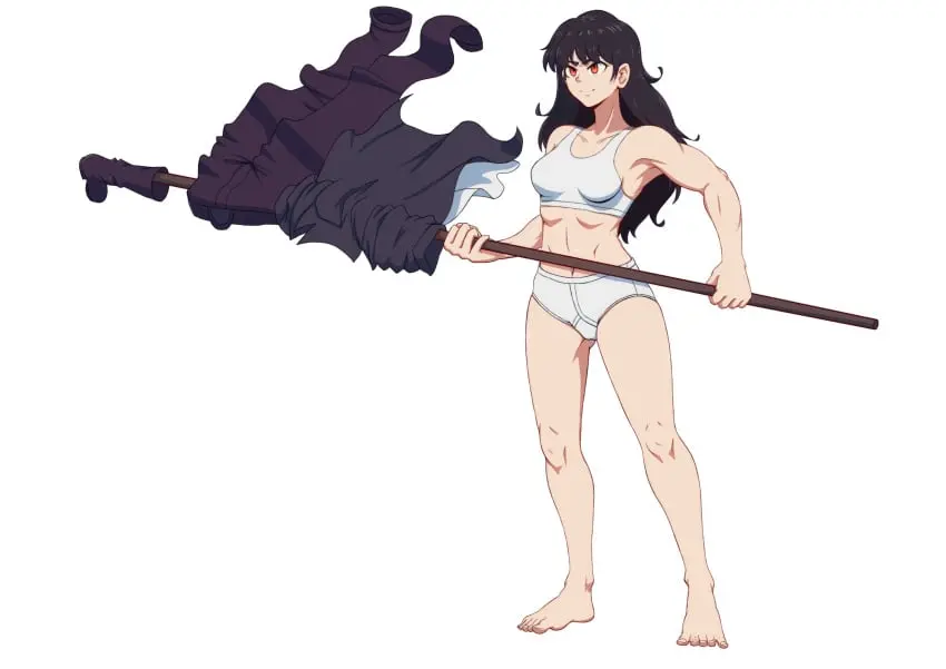 Image 1girls,clothing,female,long_hair,solo,black_hair,male,bra,underwear,muscular,sports_bra,white_bra,original,underwear_only,clothes_lift,muscular_female,briefs,male_underwear,matching_underwear,claudia_(dangercomics77),evgreenzn,tighty_whities