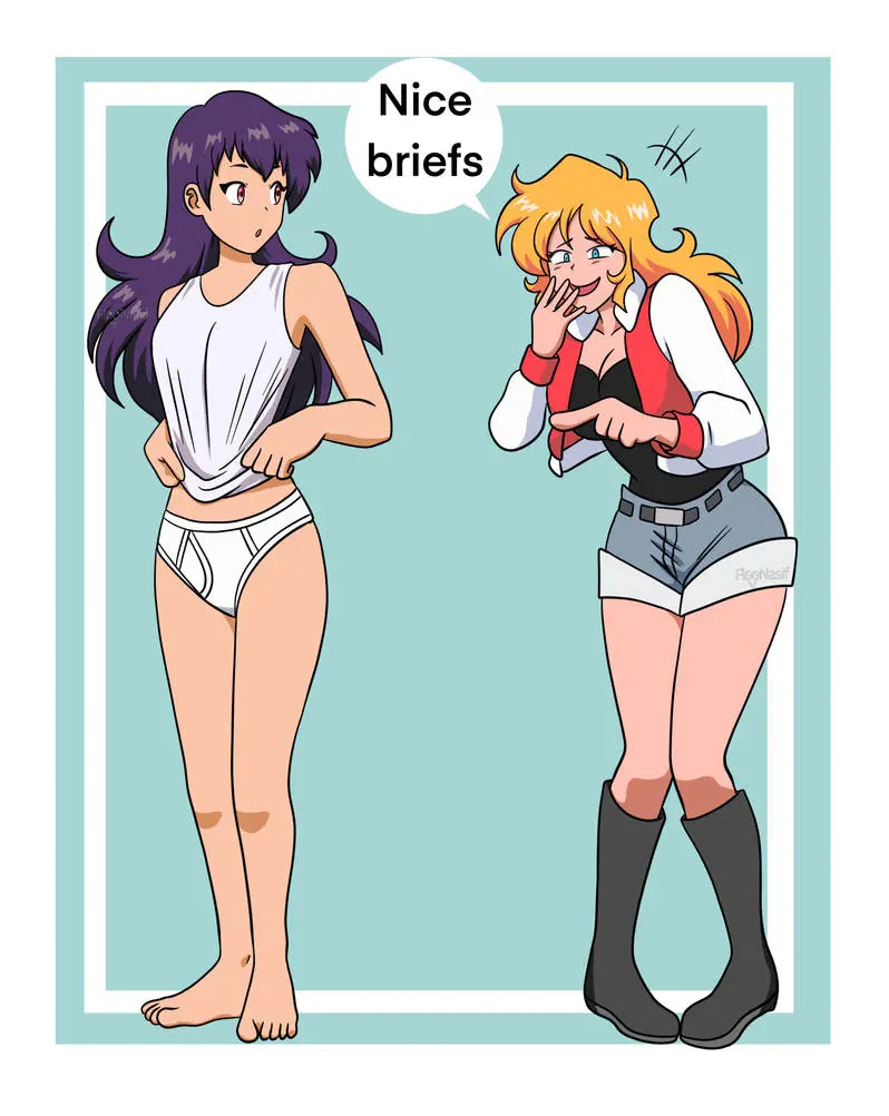 Image female,2girls,male,underwear,tagme,original,no_pants,tank_top,briefs,male_underwear,claudia_(dangercomics77),floonasif,tighty_whities