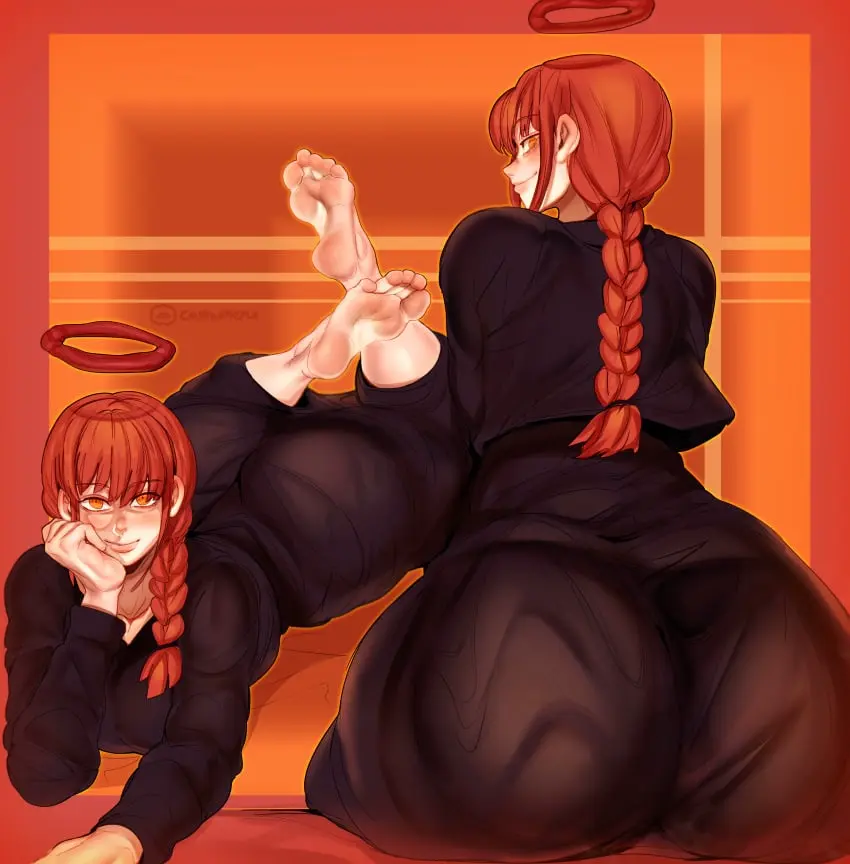 Image 1girls,clothing,female,female_only,looking_at_viewer,solo,yellow_eyes,lying,red_hair,ass,big_ass,bubble_butt,huge_ass,looking_back,thick_thighs,barefoot,wide_hips,fat_ass,thick_ass,dress,soles,large_ass,lying_on_stomach,chainsaw_man,makima_(chainsaw_man),png,ass_in_dress,cashumeru