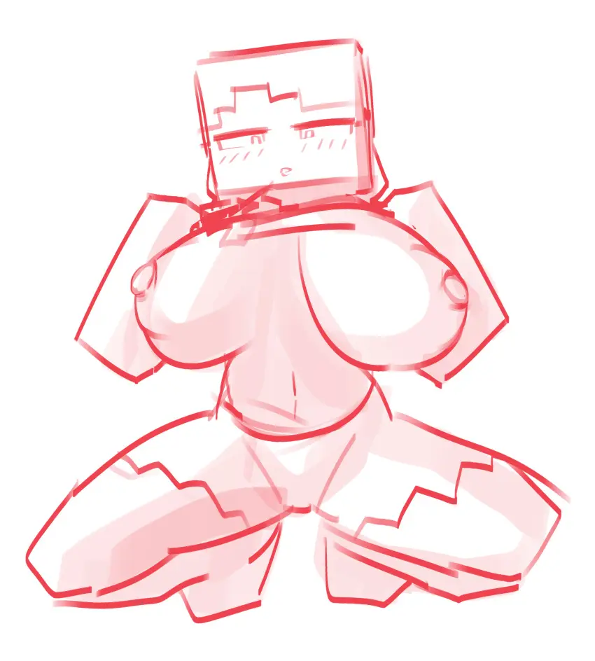 Image 1girls,big_breasts,breasts,female,nipples,minecraft,presenting,bottomless,shirt_lift,squatting,presenting_breasts,alex_(minecraft),square_head