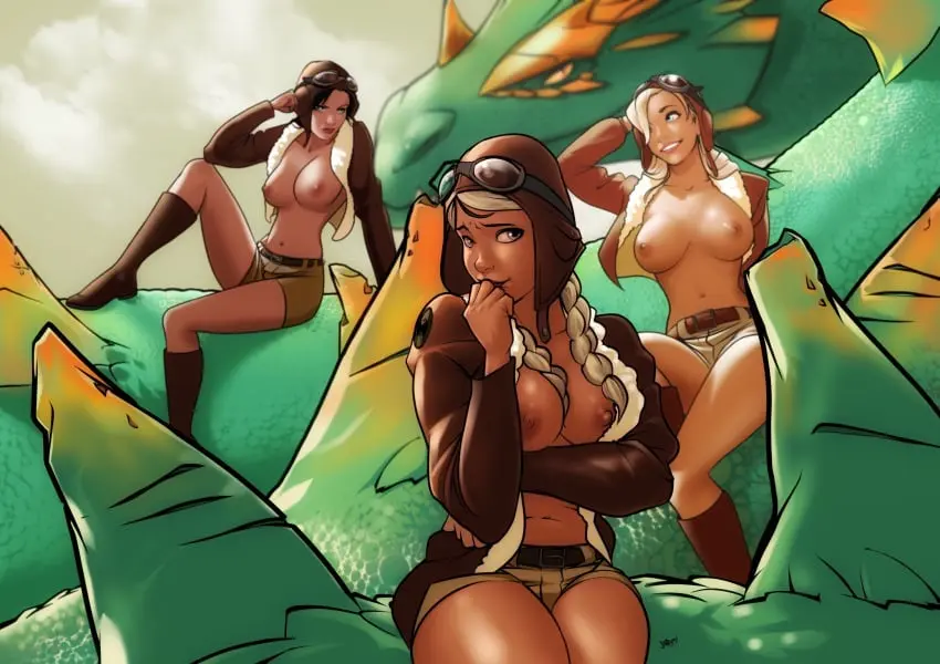 Image female,black_hair,blonde_hair,brown_hair,dark_hair,aviators,badmode,bombshell,bombshells,dragon_riders,dragonriders,dragons