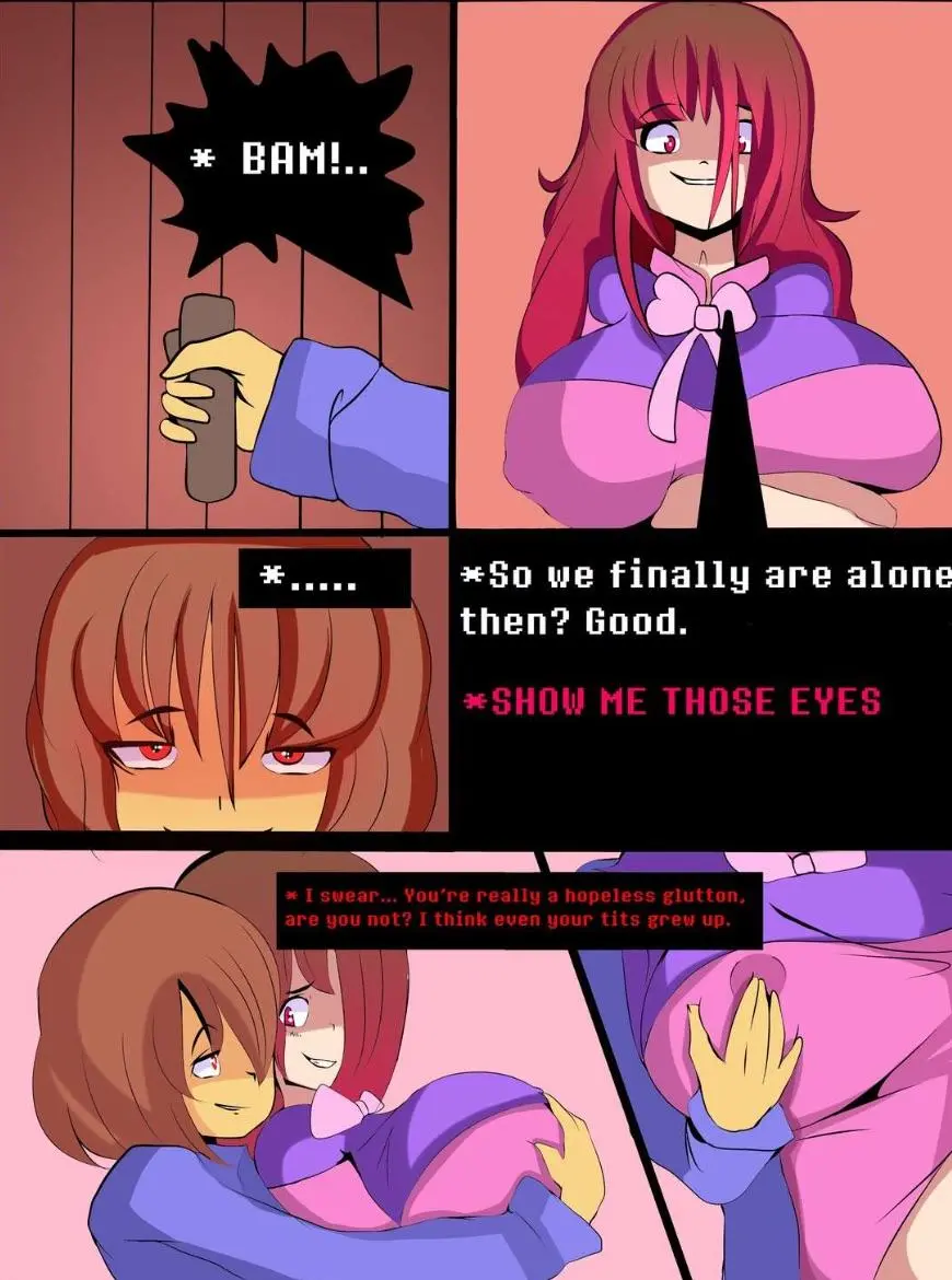 Image big_breasts,breasts,female,long_hair,boobs,brown_hair,big_boobs,pink_ribbon,undertale_(series),indigopencil,frisk,bete_noire,betty_noire,glitchtale