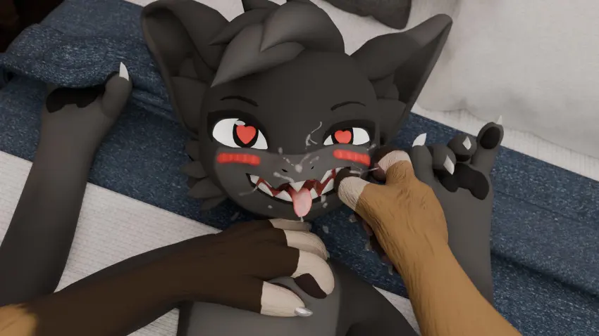 Image blush,hi_res,smile,cum,cum_drip,cum_in_mouth,cum_on_face,cum_on_tongue,male,tongue_out,lying,tongue,duo,male/male,digital_media_(artwork),anthro,cum_inside,absurd_res,genital_fluids,bodily_fluids,fur,grey_body,grey_fur,3d_(artwork),dripping,heart_symbol,heart_eyes,blender_(software),pivoted_ears,ears_down,hand_on_chest,grabbing_bedding,callivr,nuclear54,pulling_cheek