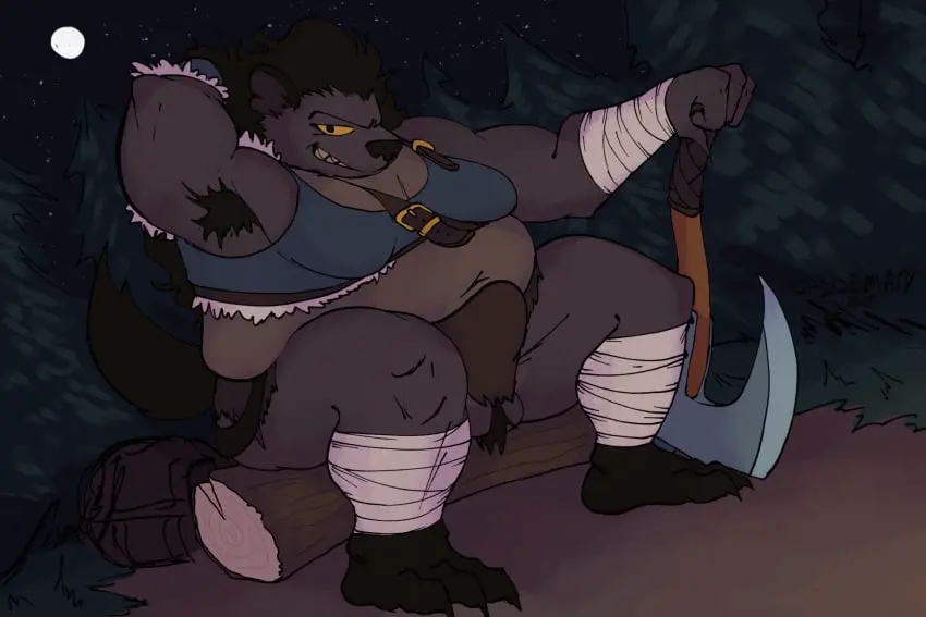 Image clothing,hi_res,looking_at_viewer,solo,licking,penis,tongue,futanari,intersex,muscular,balls,anthro,sitting,animated,genitals,mammal,licking_lips,throbbing,throbbing_penis,overweight,bottomwear,body_hair,armpit_hair,hyena,musclegut,loincloth,overweight_intersex,overweight_futa,gnoll,khete,spicemanart