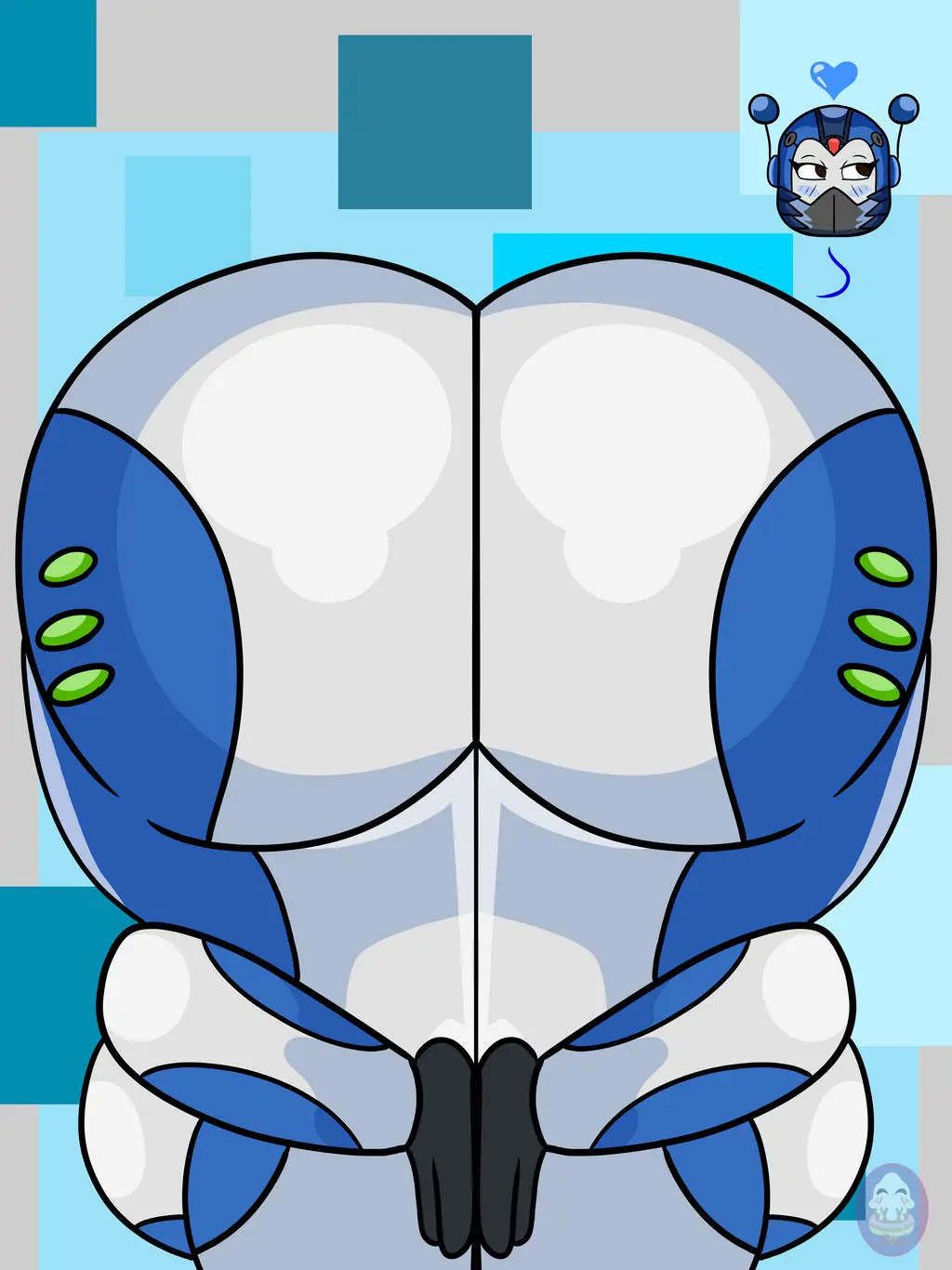 Image 1girls,big_breasts,blush,breasts,female,female_only,ass,big_ass,big_butt,color,2d,pose,no_mouth,heart,ass_focus,ass_up,commission,robot,robot_girl,bending_over,android,gooeysin,tiwi,android_girl,antennae